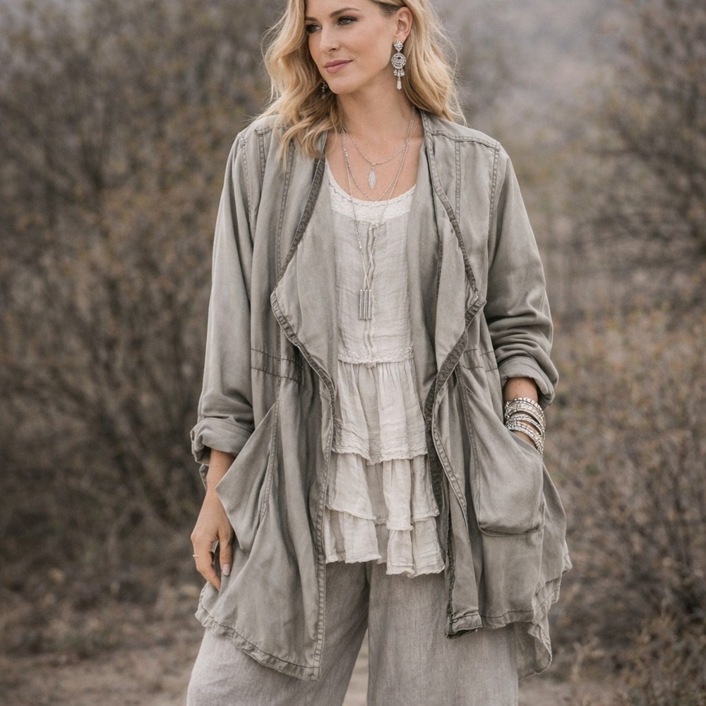 Hei Hei Anthropologie Morgan Utility Jacket Women's M Gray Lyocell Lagenlook